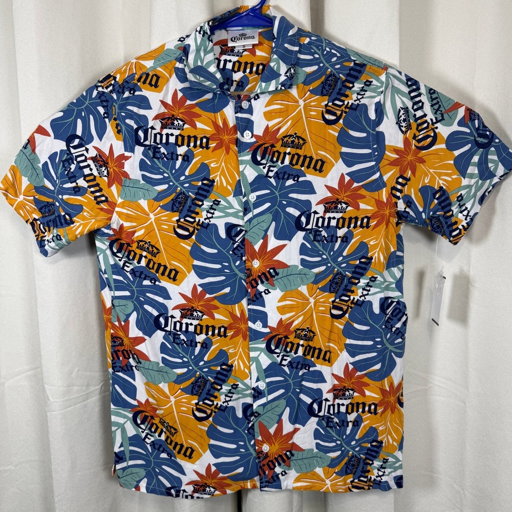 Corona Extra Beer Tropical Autumn Leaves Button Up Shirt Mens Sz Small